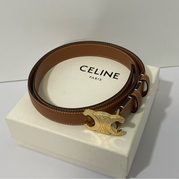 Celine Women's Tan Leather Belt SZ 85 - Picture 2 of 3